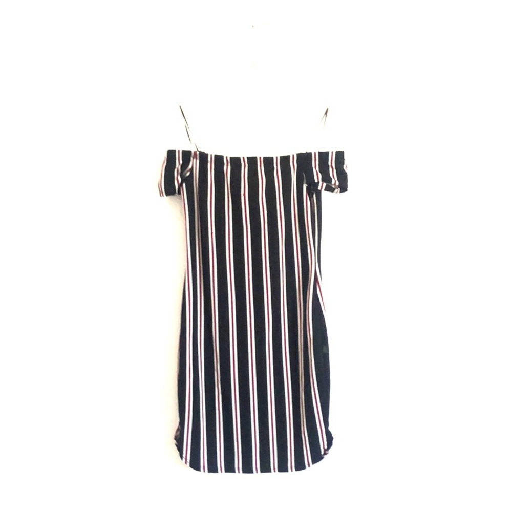Black and red striped midi dress